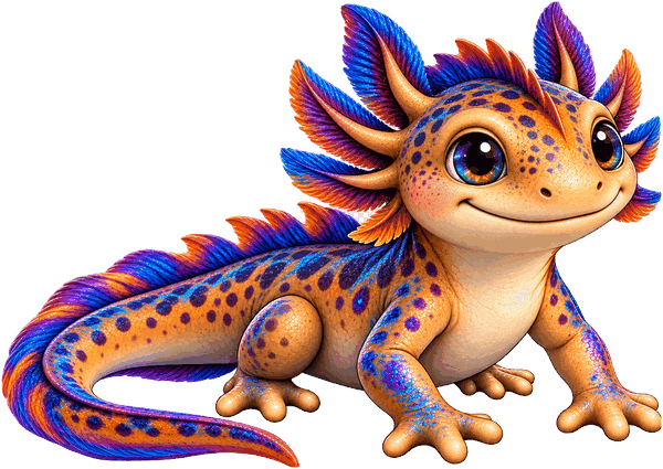Ai-Neut, a friendly orange and purple axolotl mascot for the family organizer app