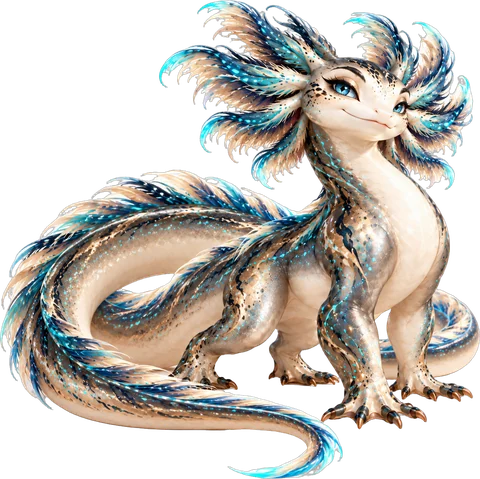 Mom Neut, a pearl and teal Neut with a feathery crest